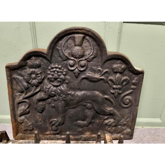 Large Fire Back with Andirons and Grate, 1950 For Sale - Image 6 of 10