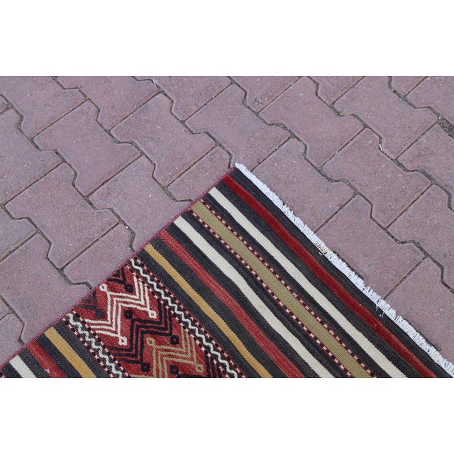 1970s Rustic Style Stripe Design Hand Knotted Oushak Kilim Rug For Sale - Image 4 of 12