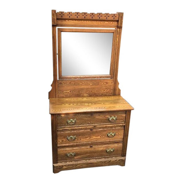 Antique Victorian Spoon Carved Oak Dresser With Mirror Chairish