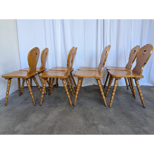 Vintage Tyrolean Farmhouse Heart Cutout Wooden Dining Chairs, 1970s, Set of 8 For Sale - Image 12 of 18