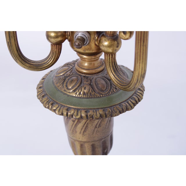 Metal Vintage Marble & Brass 3 Light Table Bouillotte Lamp For Sale - Image 7 of 16