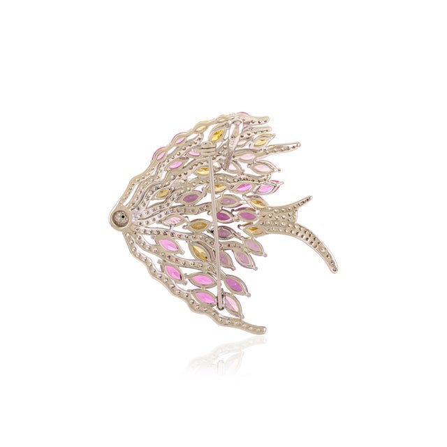 Not Yet Made - Made To Order 925 Silver Fish Brooch Pin With Colorful Marquise Cut Cz Diamonds For Sale - Image 5 of 12