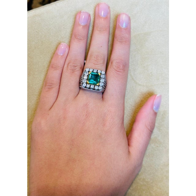 AGL Certified 2.14 Ct Colombian Minor Traditional Emerald & Diamond Ring 18KYG For Sale - Image 13 of 18