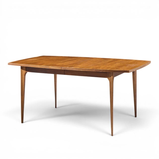 Brown Broyhill Brasilia Mid Century Walnut Expanding Dining Table With 1 Leaf For Sale - Image 8 of 10