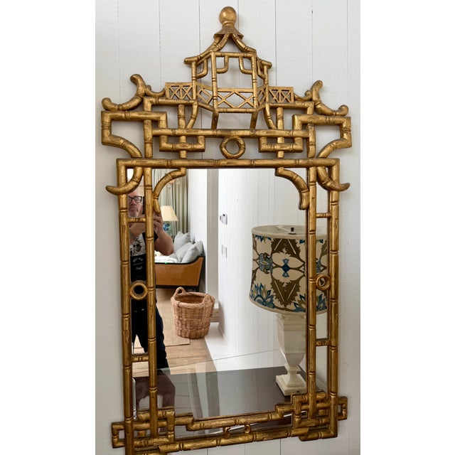 1960s Hollywood Regency Faux Bamboo Chinoiserie Pagoda Mirror For Sale - Image 5 of 8