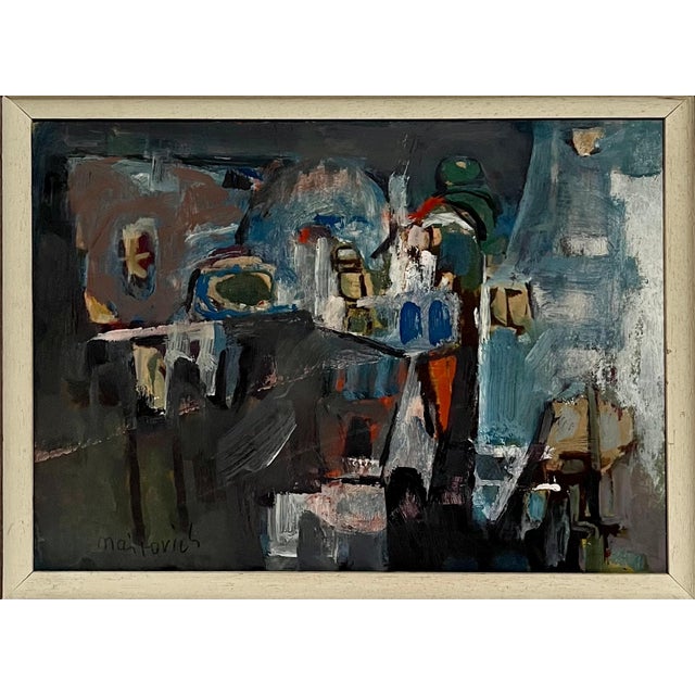 Zvi Mairovich, Polish Israeli Abstract Vibrant Cityscape Tel Aviv Modernist Painting Mairovich, c.1950's For Sale
