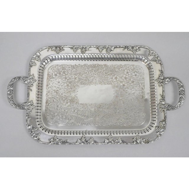 Vintage Victorian Silver Plated Grapevine Bar Serving Platter Tray by Excelsior For Sale - Image 16 of 16
