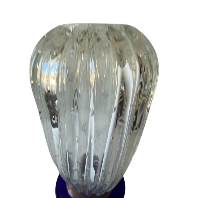 Livio Seguso, Seguso Murano Italian Art Glass Cobalt Gold Aventurine Footed Vase Sculpture For Sale - Image 12 of 18
