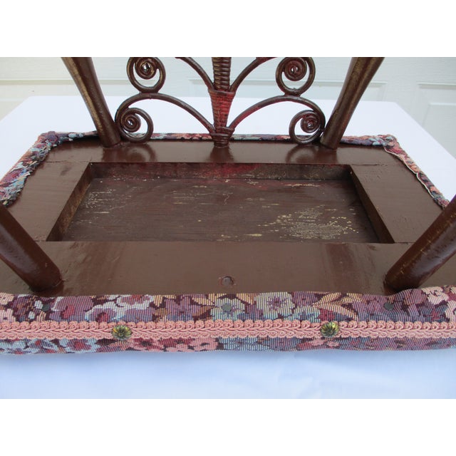 Tall Decorative Rattan and Wood Stool With Violet Floral Motif Fabric For Sale - Image 10 of 11