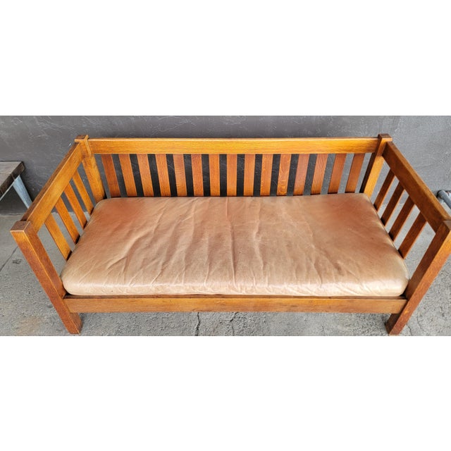 Brown Stickley Mission Oak Settle / Sofa Signed Circa 1910 For Sale - Image 8 of 14