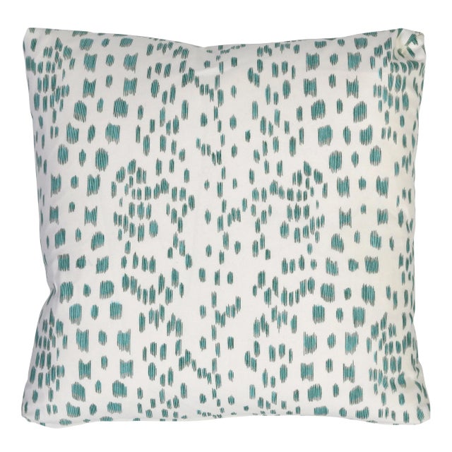 A pair of custom 20" Brunschwig & Fils "Les Touches" in Aqua throw pillows. Turkish pleated corners, weltless. Includes...