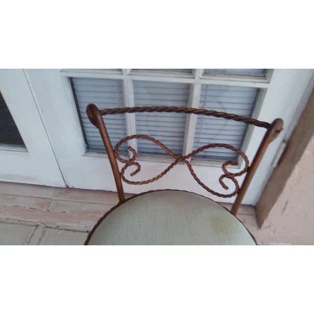 1970s Hollywood Regency Wrought Iron Tassel Rope Swivel Vanity Chair with Upholstered Seat For Sale - Image 11 of 12