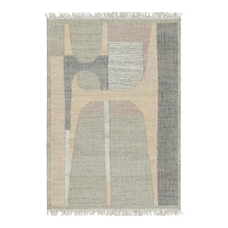 Rug & Kilim’s Flatweave Rug in Beige with Gray, White & Green Geometric Patterns - 12x15 For Sale