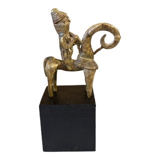 Vintage African Dogon Bronze Horseman Gold Weight Mali 5.25" H on Stand For Sale