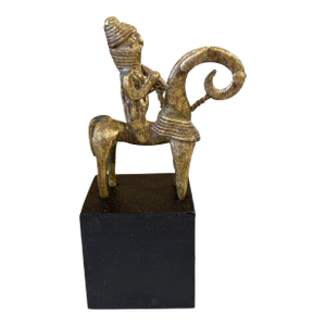 Vintage African Dogon Bronze Horseman Gold Weight Mali 5.25" H on Stand