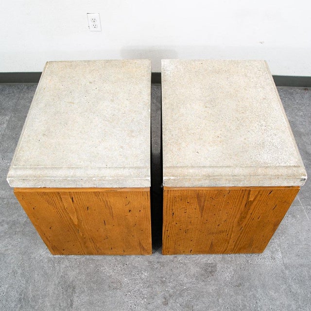 Mid Century Modern Nightstand End Side Table Custom Stone Grey Top 1980 Drawers, 2 Pieces For Sale - Image 11 of 12