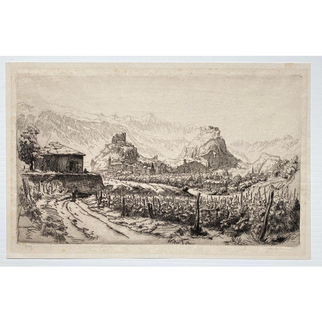 Maurice Achener Le Chateau De Tourbillon à Sion Etching For Sale - Image 4 of 4