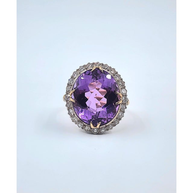 Purple 16.00 Ct Vintage Amethyst & Diamond Ring Size 7.5 For Sale - Image 8 of 8