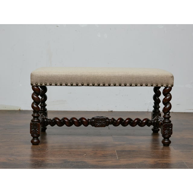 English Barley Twist Bench With Upholstered Seat, Circa 1900 For Sale - Image 13 of 18