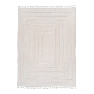 Oversize Raised Frame-Pattern Hand-Knotted Moroccan Wool Rug | 13'4" X 10'1" | One of a Kind For Sale