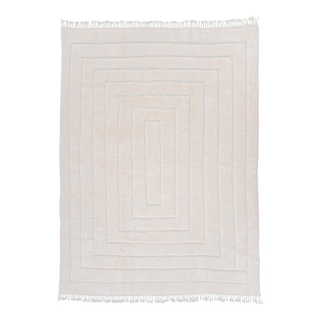 Oversize Raised Frame-Pattern Hand-Knotted Moroccan Wool Rug | 13'4" X 10'1" | One of a Kind For Sale