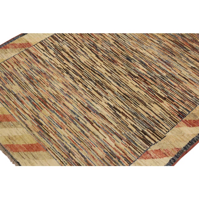 Contemporary Gabbeh Trista Blue/Beige Wool Rug - 3'4'' X 4'8'' For Sale - Image 4 of 10