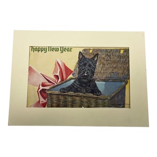 1950s Charming Vintage Happy New Year Scottie Dog Print For Sale