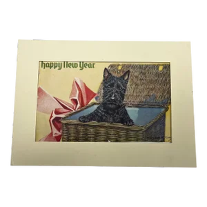1950s Charming Vintage Happy New Year Scottie Dog Print