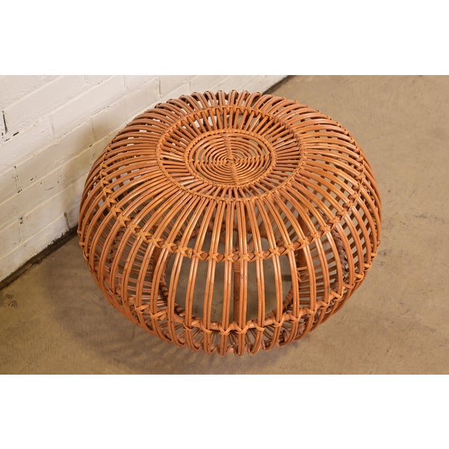 Franco Albini Franco Albini Mid-Century Organic Modern Italian Rattan Pouf Ottoman For Sale - Image 4 of 9