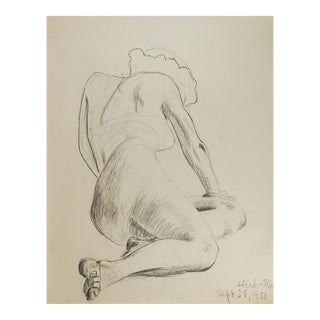 Vintage 1950 Charcoal Study Drawing of Woman For Sale