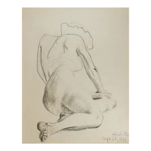 Vintage 1950 Charcoal Study Drawing of Woman