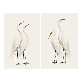 Neutral Crane Studies 1 - 2, Coastal Bird Art Diptych, Set of 2 Prints, 40" X 60" For Sale