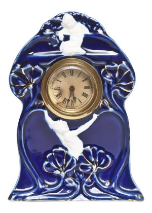 Art Nouveau Colbalt Blue Gilt Porcelain Desk Clock