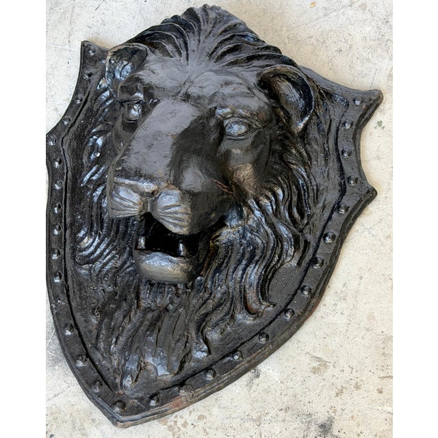 Large 19th C. American Cast-Iron Lion Shield Medallion, Architectural Ornament For Sale - Image 12 of 18