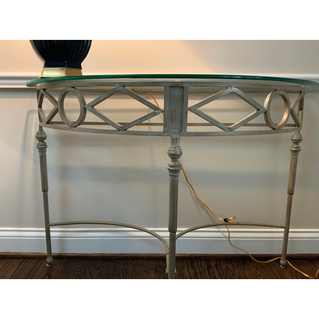 Contemporary 1970s Metal & Glass Demilune Table For Sale - Image 3 of 7
