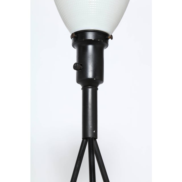 Black 1950s Gerald Thurston Attributed Iron Tripod Table Lamps With White Glass Shades - A Pair For Sale - Image 8 of 10