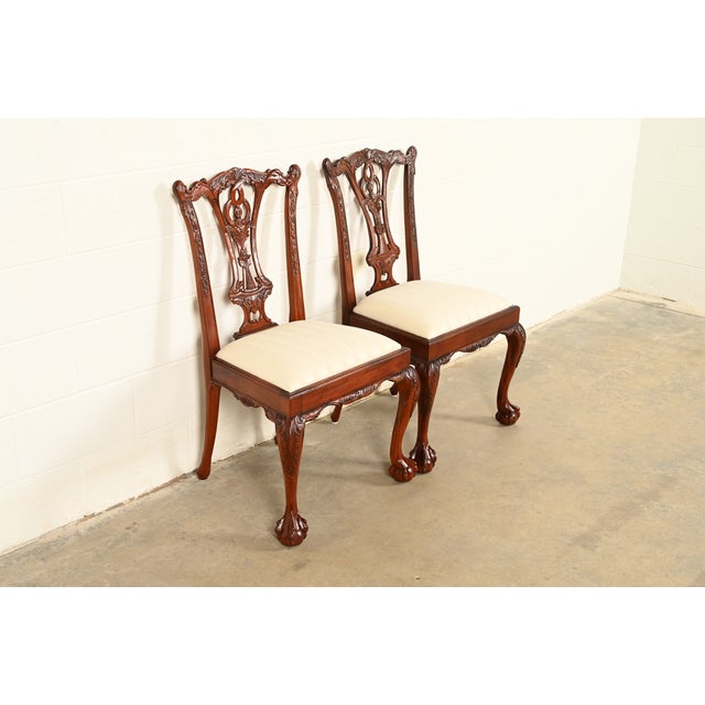 Baker Furniture Company Baker Furniture Style Chippendale Carved Mahogany Side Chairs or Dining Chairs, Pair For Sale - Image 4 of 14