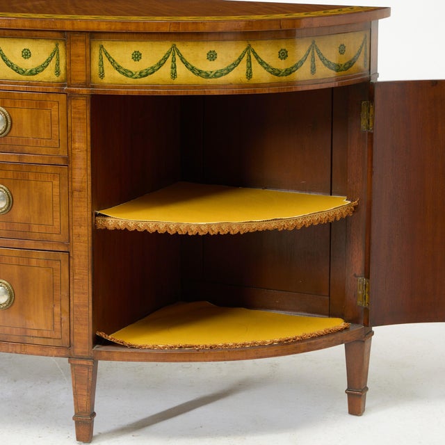 19th Century George III Style Painted Satinwood Demi-Lune Commode/Credenzas For Sale - Image 4 of 11