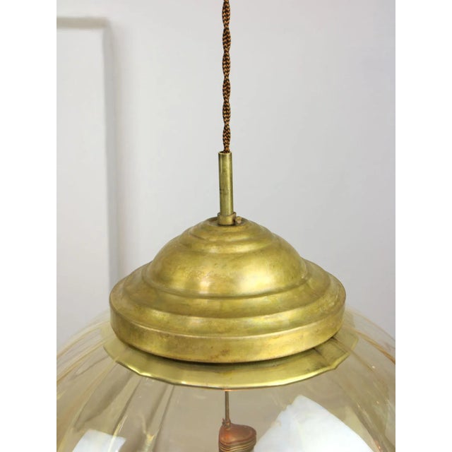 Mid-Century Globe Pendant in Yellow Glass and Brass For Sale - Image 6 of 11