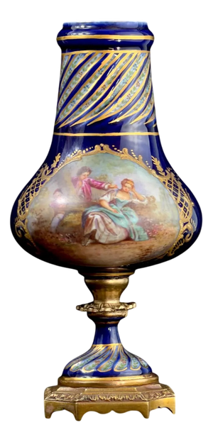 French Sèvres Style Hand Painted Cobalt Porcelain Vase, 1890s