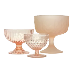 Blush Pink Glass Pedestal Bowl Curation - Group of 3