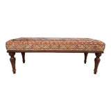 Image of Turkish Rug Printed Fabric Upholstered Contemporary Bench For Sale