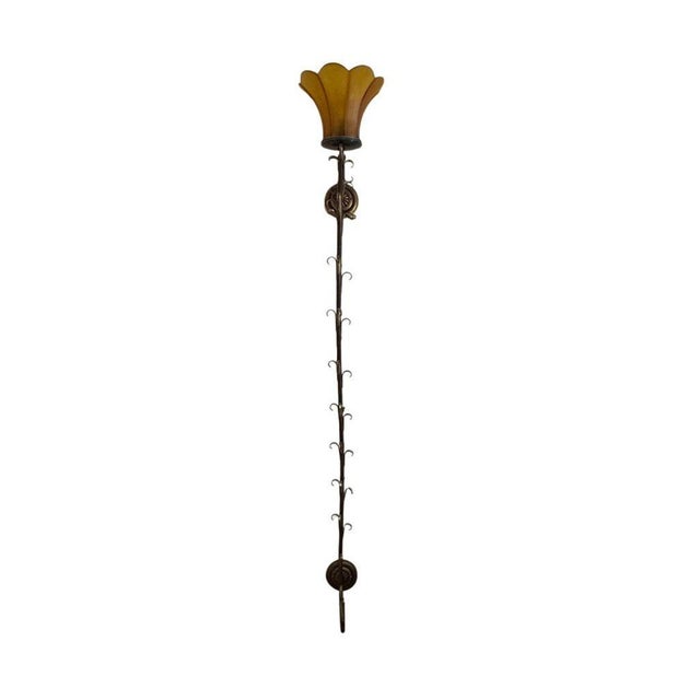 Rustic European Vintage Elegant Double Long Wall Sconce With Honey Colored Murano Glass Diffuser For Sale - Image 3 of 8