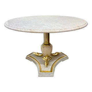 Italian Neoclassical Hollywood Regency Marble Table Brass Swan Base For Sale