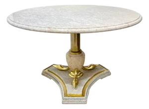 Italian Neoclassical Hollywood Regency Marble Table Brass Swan Base