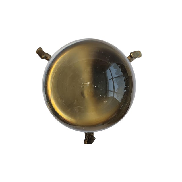 Beautiful vintage crystal ball style optical grade glass ball on solid brass, dragon motif, thripod stand, in excellent...