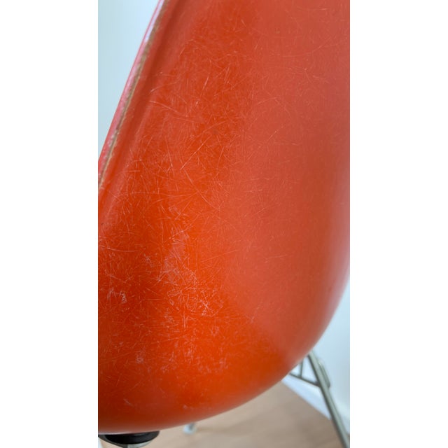 1960s Eames for Herman Miller Red-Orange Fiberglass DSS Stacking Side Chair For Sale - Image 9 of 11