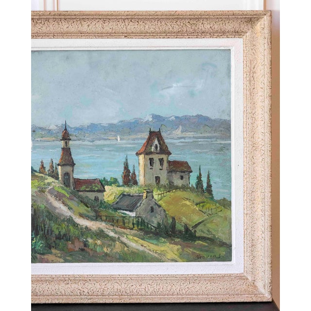 Mid 20th Century Stevens, Southern European Lakeside Landscape, Oil on Canvas, Mid-20th Century For Sale - Image 5 of 10