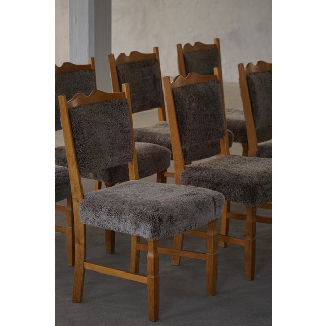 Vintage Danish Modern Dining Chairs in Oak and Lambswool by Henning Kjærnulf, 1960s, Set of 8 For Sale - Image 6 of 18