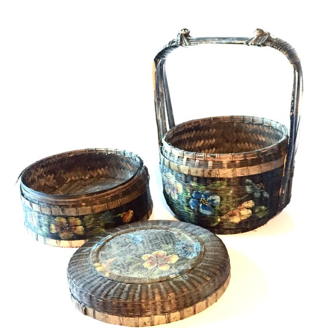 Antique Woven Hand Painted Asian Wedding Basket Chairish